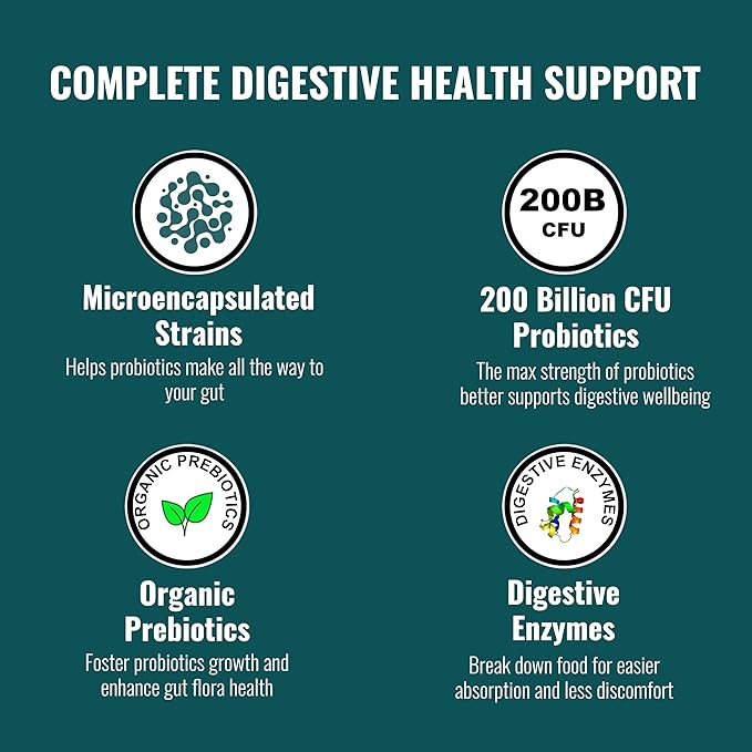 UpNourish Probiotics - 200 Billion CFUs for Men and Women, 15 Clinically Studied Strains, Prebiotics & Enzymes - 60 Vegan Capsules