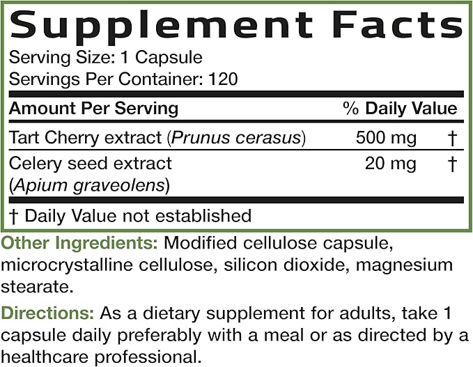 Bronson Tart Cherry Extract + Celery Seed Capsules - Powerful Uric Acid Cleanse, Joint Mobility Support & Muscle Recovery Supplement - Non GMO Formula, 120 Vegetarian Capsules