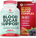 PurePremium Normal Blood Sugar Support Supplement - 20 Active Ingredients Complex to Support Blood Sugar Levels Already in The Normal Range - with Cinnamon, Bitter Melon, Chromium, Mulberry - 120ct