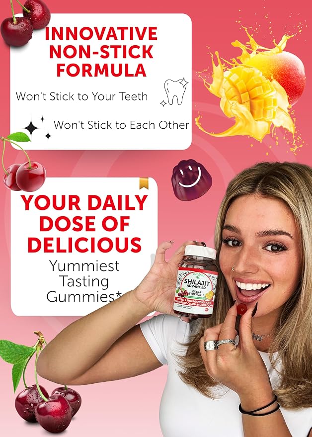 Lunakai USA Made 1200mg Pure Himalayan Shilajit Gummies for Men & Women with Ashwagandha & Chaga – Supplement for Daily Energy & Vitality Support, 60ct