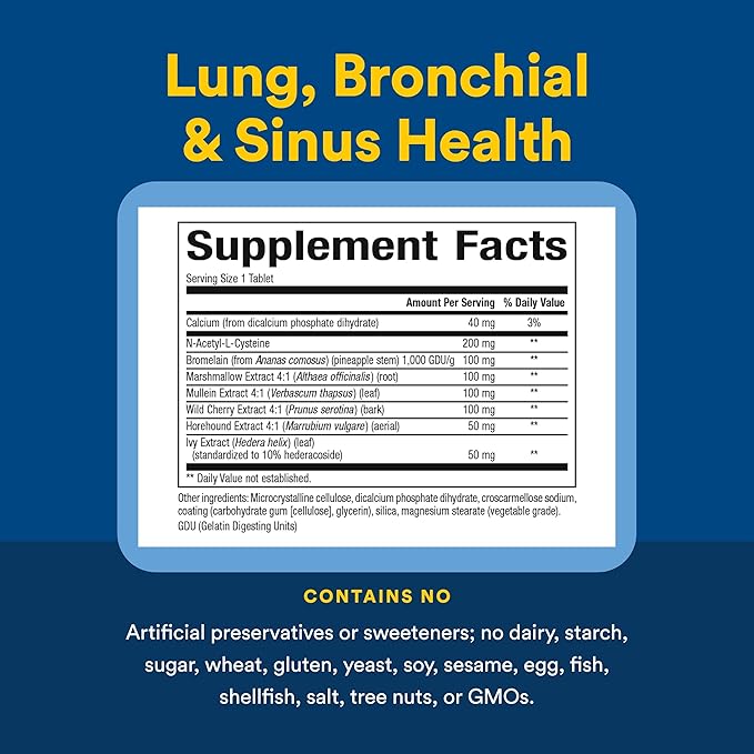 Lung, Bronchial & Sinus Health by Natural Factors, Natural Supplement for Respiratory Health and Easy Breathing, 45 tablets (45 servings)