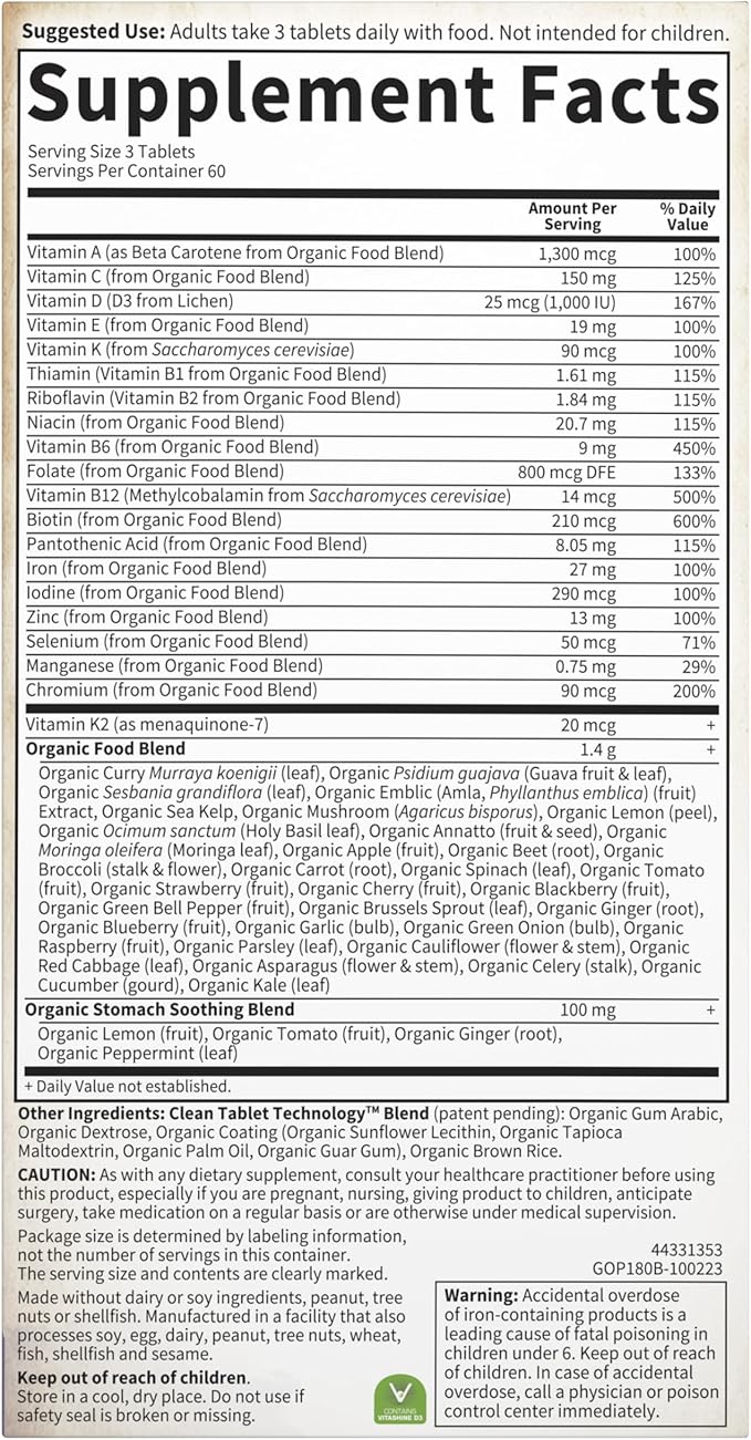 Garden of Life Organics Women’s Prenatal Multivitamin with Vitamin D3,B6,B12,C & Iron,Folate for Energy & Healthy Fetal Development – Organic,Non-GMO,Gluten-Free,Vegan,60 Day Supply,(Pack of 2)