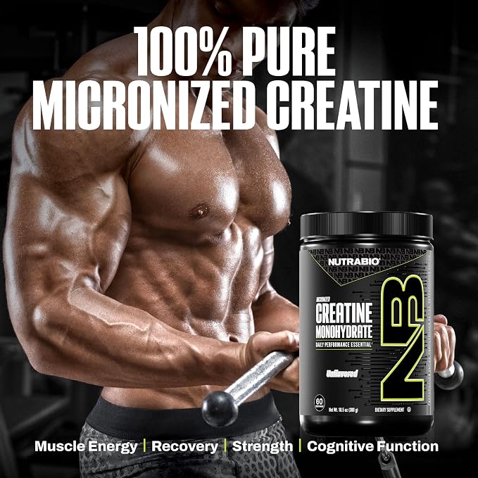 NutraBio Pure Micronized Creatine Monohydrate Powder Supplement, Unflavored, (300 g) - Supports Bulk Muscle Energy, Recovery, and Strength - HPLC Tested Creatine Powder Supplement for Men and Women