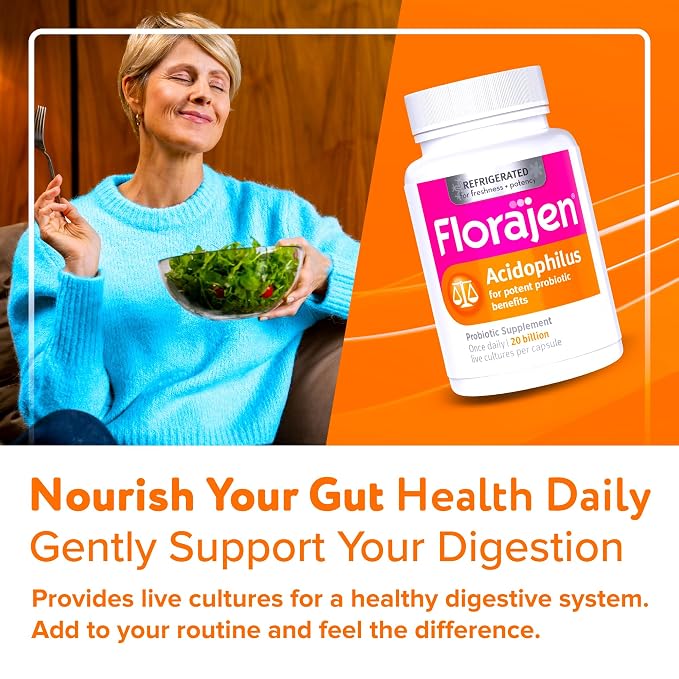 Florajen Acidophilus Probiotics, Gut Health, Vaginal Health, and Immune Support Supplement, Constipation and Bloating Relief for Adults, 90 Capsules (Refrigerated)
