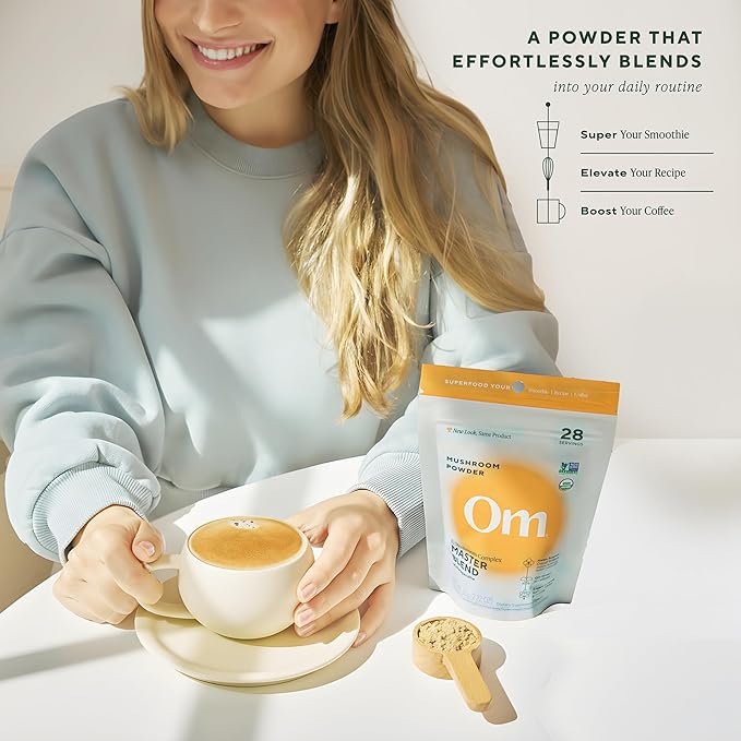 OM Mushrooms Master Blend Mushroom Powder – Organic Mushroom Supplement with 10 Mushrooms and Ashwagandha - Support Immunity, Gut Health & Stress Relief, 6.34 oz (80 Servings)