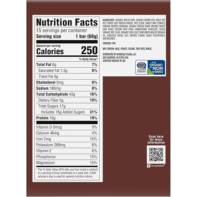 CLIF BAR - Energy Protein Bars - Chocolate Brownie - Made with Organic Oats - Energy Bars - Non-GMO - 15 Count (Pack of 4)