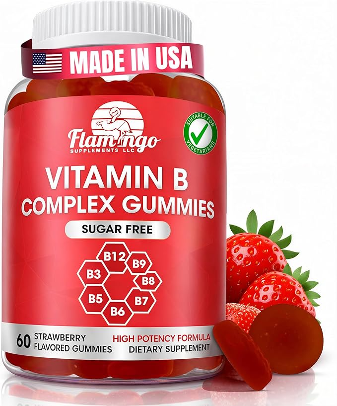 Sugar Free Vitamin B Complex Gummies - Vitamin B12, B7, B6, B3 (Niacin), B5, B8, B9 (Folate)- Third Party Tested- Prenatal, Vegan Diet, Older Adults - B Complex Vitamin Supplement- 60 Gummy Bottle