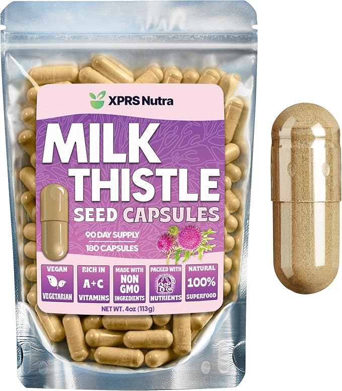 XPRS Nutra Milk Thistle Seed Capsules - 180 Count (3 Month Supply) Premium Milk Thistle Supplement Rich in Silymarin to Support the Liver and Digestion - Pure, Non-GMO Cardo Mariano Pills