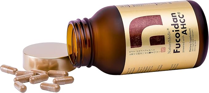 Fucoidan Powered with AHCC® Brown Seaweed Immunity Supplement with High Purity Mekabu Mozuku Agaricus 5 Bottles - 800 Vegetable Capsules
