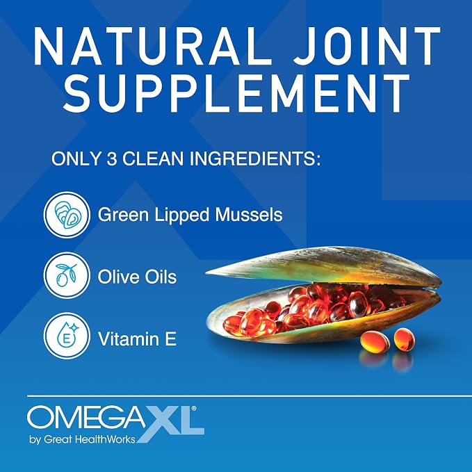OmegaXL Joint Support Supplement - Natural Muscle Support, Green Lipped Mussel Oil, Soft Gel Pills, Drug-Free, 120 Count