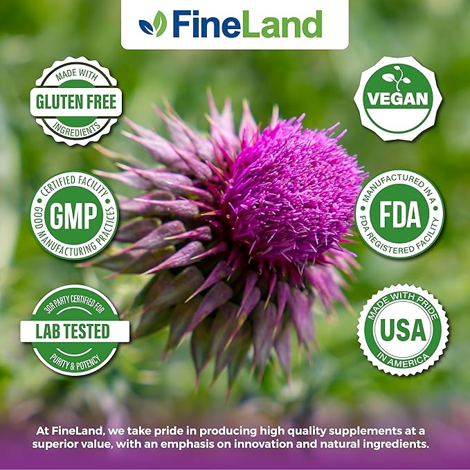 FineLand Milk Thistle Pills 50:1 Extract with 80% Silymarin Flavonoids – Liver & Antioxidant Support - 50X Concentrated Seed Extract -120 Vegan Capsules, Non-GMO, Made in USA