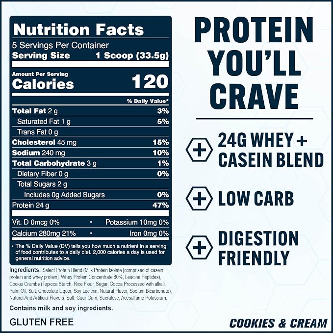 PEScience Select Protein Powder, Whey and Casein Blend, Lean Protein Powder for Women and Men, Low Calorie, Low Carb, Keto Friendly, Gluten Free, Cookies and Cream - 5 Servings