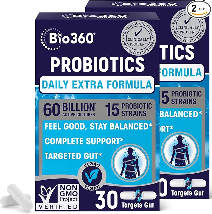 Extra Strength Probiotic for Digestive Health and Immune Support, 60 Billion CFU & 15 Strains, Gut Health Probiotics for Men and Women Supports Occasional Constipation, Diarrhea, Gas & Bloating, 60CT
