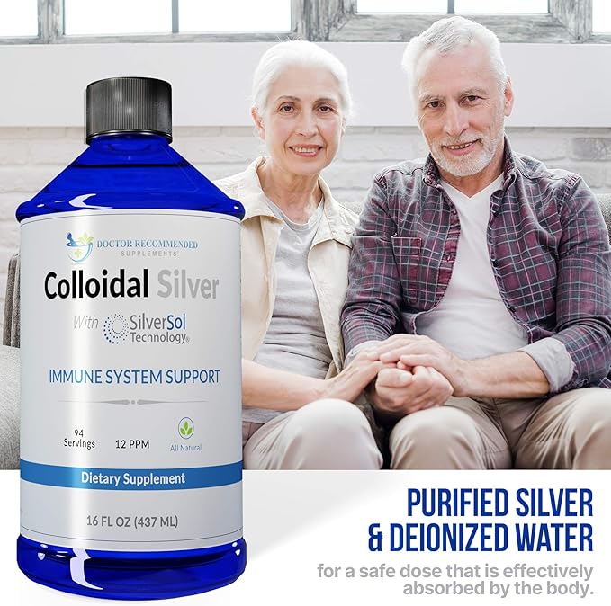 Colloidal Silver Liquid - 12 PPM Premium Silver Solution, 60 MCG Per Serving, All Natural, Vegan Immune System Support, Ionic Silver Water Daily Mineral Supplement (3-16 Fl oz Bottles)