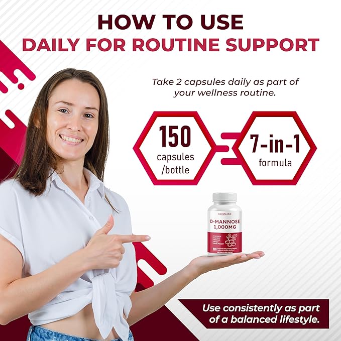 D-Mannose with Cranberry, Uva Ursi, Hibiscus, Ginger, Black Pepper - Supports Urinary Tract Health, Bladder Cleanse