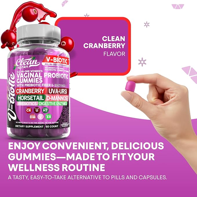 Clean Nutra Vbiotic Gummies, Cranberry, Horsetail, D-Mannose, UVA-Ursi, Probiotic Blend, Enzyme Blend, 60 Count (2)
