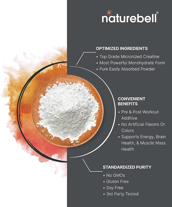 NatureBell 2 Pack Instant Creatine Monohydrate Powder 500g, 5,000mg Per Serving | Micronized, Pure, & Unflavored | Pre-Workout | Keto, Vegan, Filler-Free | 200 Servings (2.2 lb)
