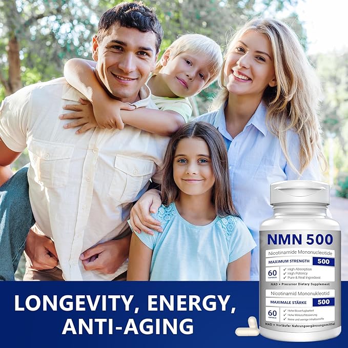 NMN 500mg Per Serving Maximum Strength - 99% Pure NMN (Nicotinamide Mononucleotide) for NAD, Cell, Immune, Energy, Anti-Aging & Longevity, Stabilized NMN Supplements 500mg - 60 Veggie Capsules