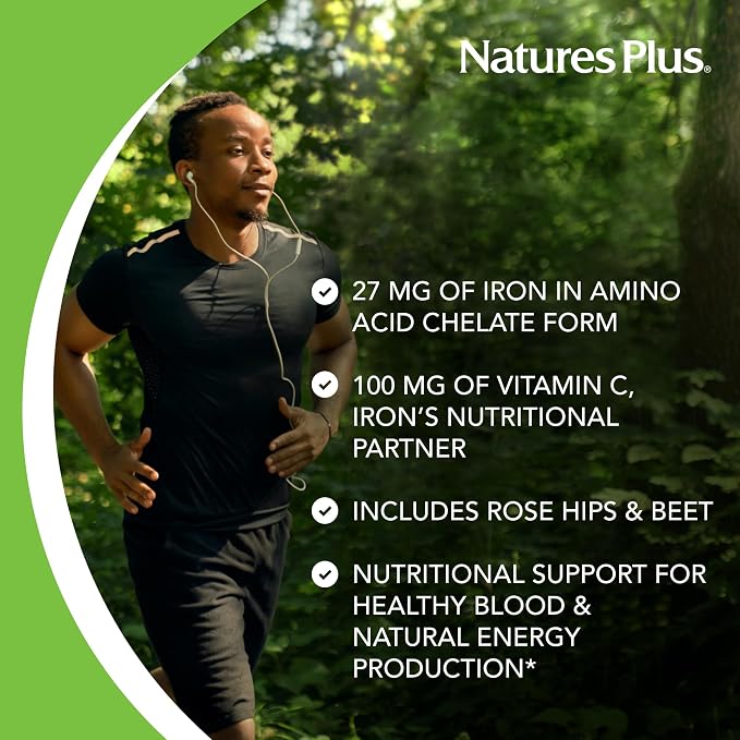 NaturesPlus Chewable Iron, Cherry - 90 Tablets - Supports Natural Energy Production - High-Potency Supplement with Vitamin C & Herbs - 90 Servings