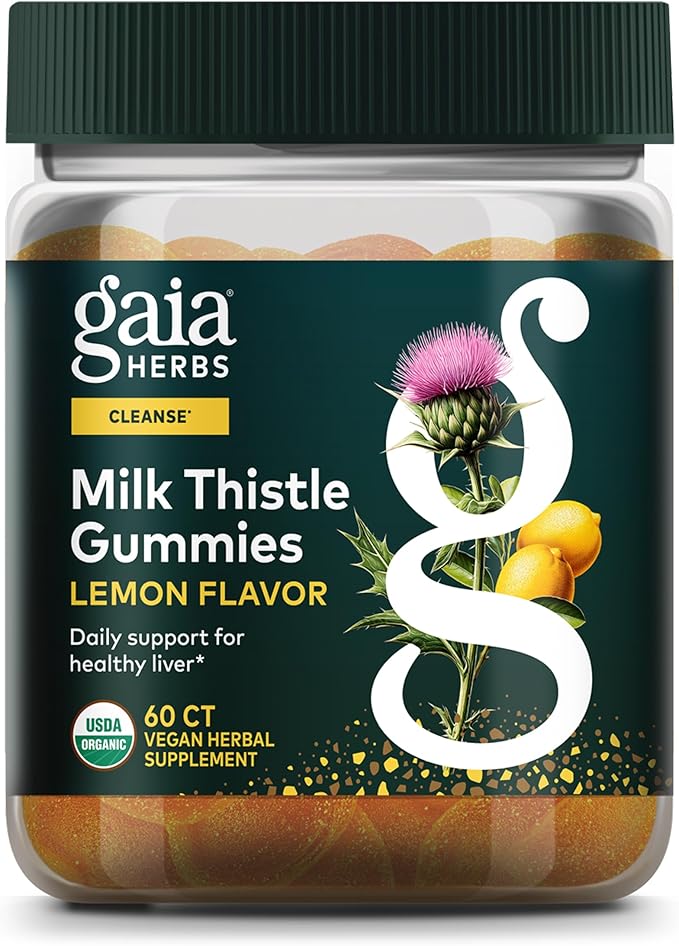 Gaia Herbs Milk Thistle Gummies - Herbal Supplement with Antioxidant Support for Liver Health* - Lemon Flavored - 60 Vegan Gummies (30 Servings)