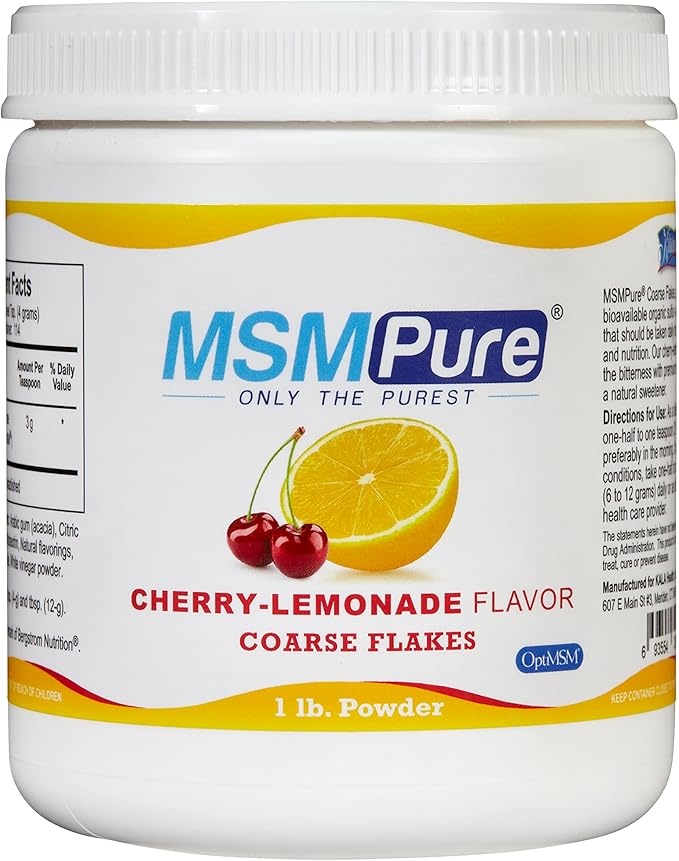 KALA HEALTH MSMPure Cherry Lemonade Flavored Coarse MSM Powder Flakes – US-Made MSM for Joint Health, Skin Appearance, and Hair & Nail Support – 1 lb, Organic Sulfur