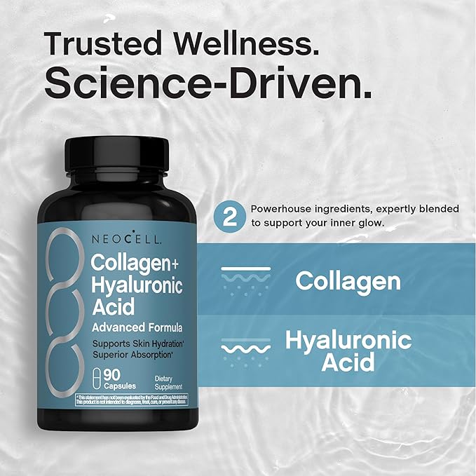NeoCell Collagen Peptides Capsules | 90 Count | Plus Hyaluronic Acid | Skin Hydration | Superior Absorption | Advanced Grass Fed Formula Supplement | for Women and Men