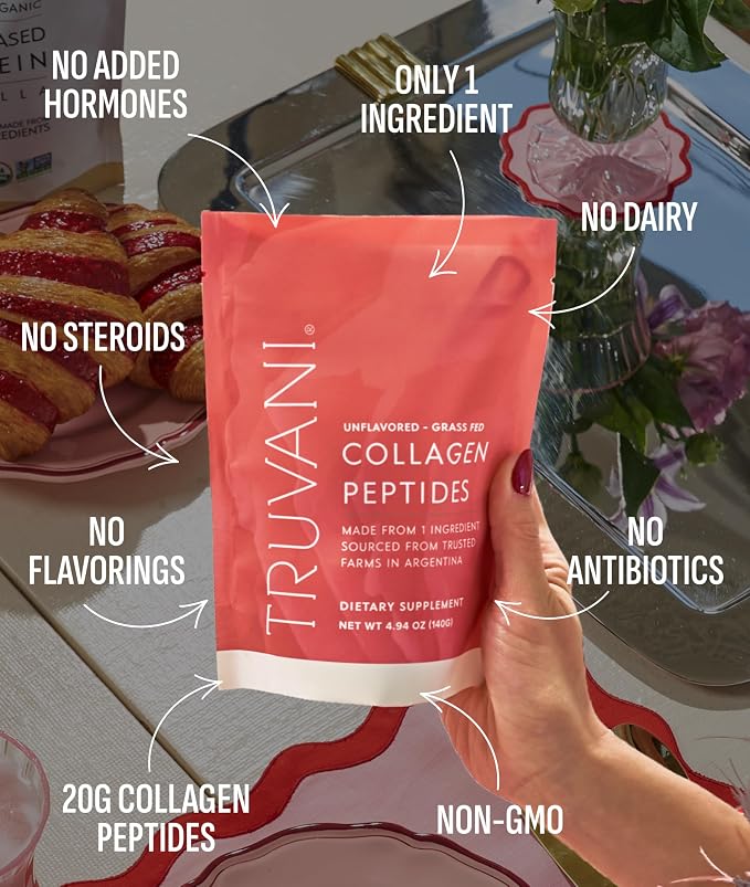 Truvani Hydrolyzed Collagen Peptides | Unflavored | 14 Servings | 20g Grass-Fed Collagen Protein Powder | Promotes Hair, Nail, Skin, and Joint Health | Keto | Dairy and Gluten Free | Women and Men