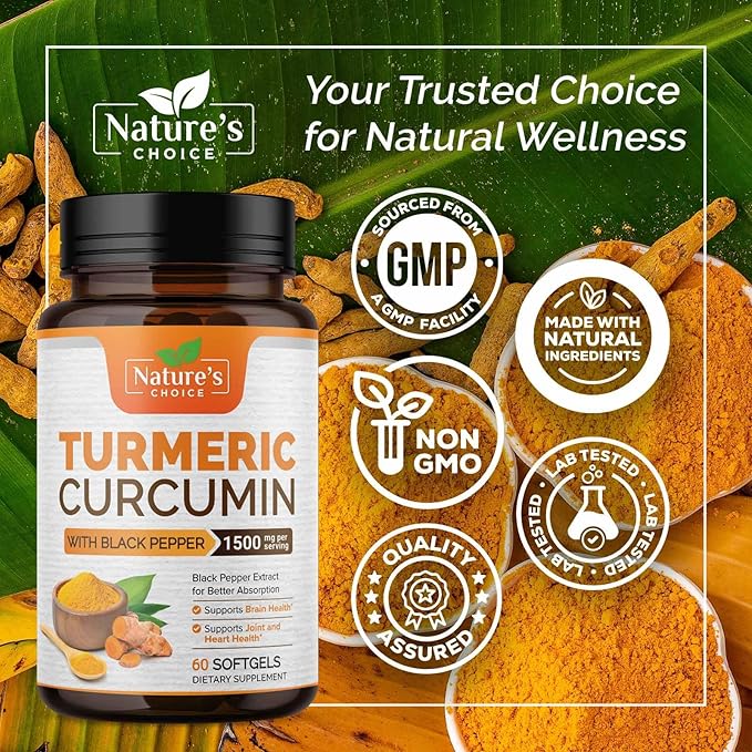 Turmeric Curcumin Supplement Complex - BioPerine Black Pepper Extract Advanced Absorption Curcuminoids for Nature's Joint Support - Antioxidant Herbal Supplement for Women & Men, Non-GMO - 60 Softgels