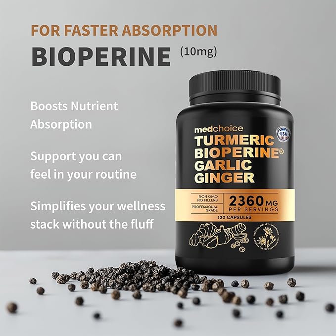 4-in-1 Turmeric Joint Support Supplements with Garlic and BioPerine - 2360 mg High Potency Herbal Blend for Mobility, Everyday Flexibility, Digestive Comfort, and Active Aging Support (120ct)