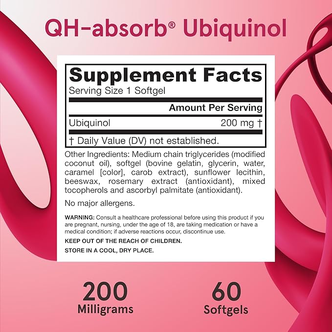 Jarrow Formulas QH-absorb 200 mg - High Absorption Co-Q10 - Active Antioxidant Form of Co-Q10 - Supports Mitochondrial Energy Production &Cardiovascular Health - Up to 60 Servings