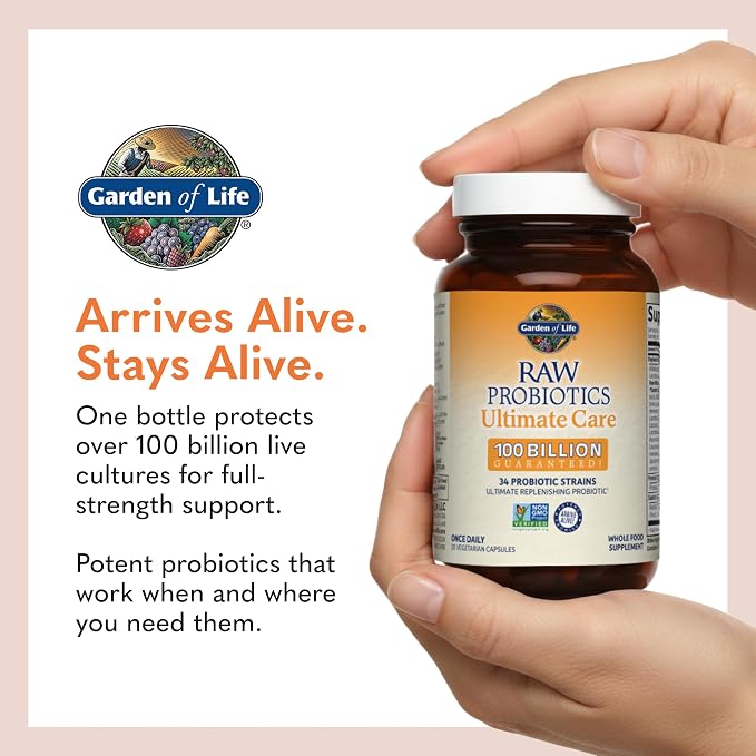 Garden of Life Raw Probiotics Ultimate Care - 100 Billion CFU - Dietary Supplement for Gut Health Support - For Women & Men - 30 Vegetarian Capsules