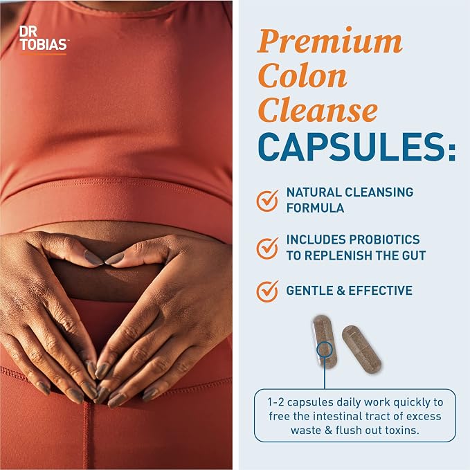 Dr. Tobias Colon Cleanse - Constipation Relief & Gut Health Support for Women & Men | 14 Day Colon Cleanser for a Gentle Colon Detox & Gut Flush - 28 Capsules (1-2 Daily)