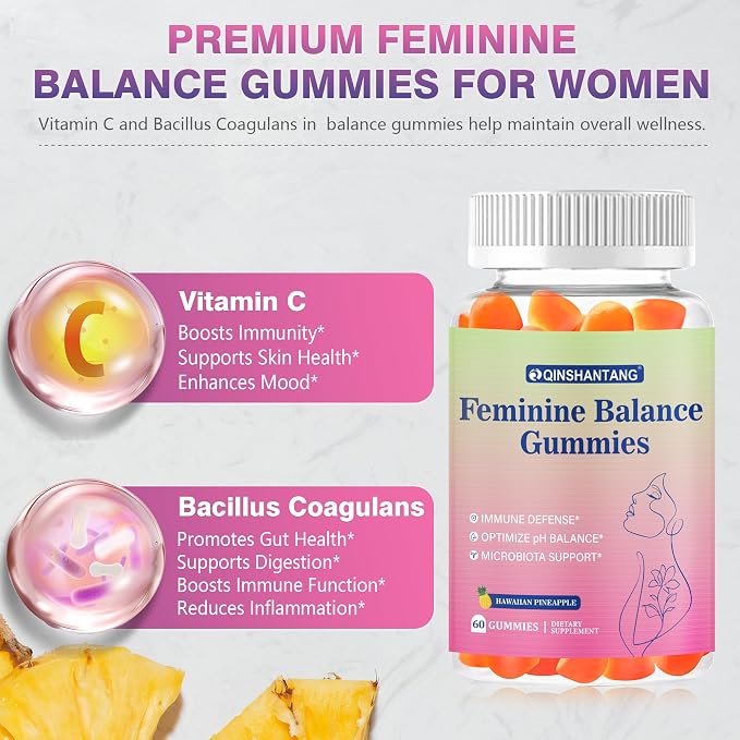 Pineapple Gummies for Women pH, 2 Pack, Premium Feminine Balance Gummies for Women | Boosts Body Health, pH Balance & Immune Support | Sugar Free, Vegan, Non-GMO, Gluten-Free