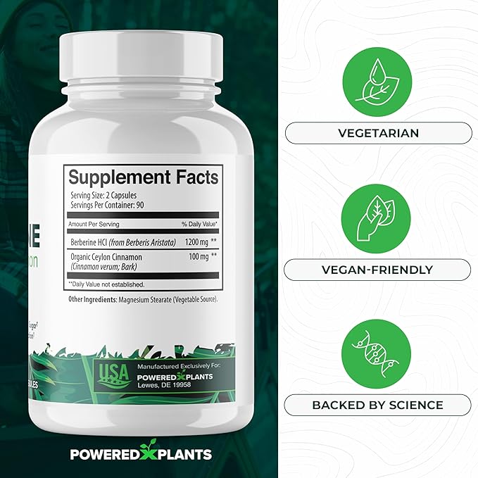 Pure Berberine Supplement - 1300mg Berberine with Ceylon Cinnamon for Metabolism & Immune System Support - 60 Servings