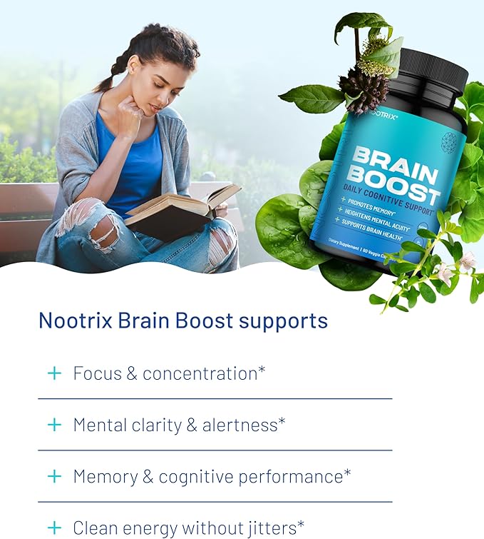 Nootrix Brain Boost Nootropic Supplement | Supports Memory, Mental Focus, Cognitive Health & Energy | Caffeine-Free, Promotes Healthy Mood & Brain Function w/Gingko Biloba & DMAE | 240 Capsules