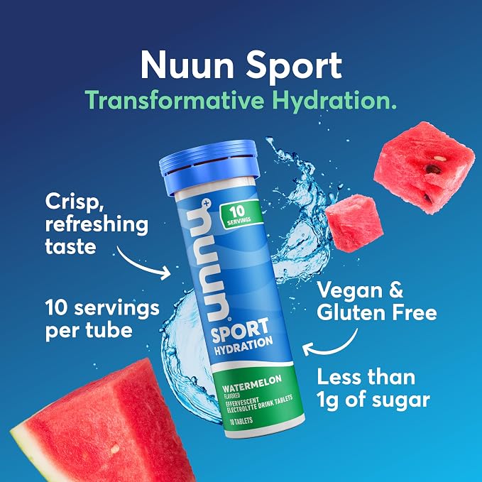 Nuun Sport Electrolyte Tablets with Magnesium, Calcium, Potassium, Chloride & Sodium, Gluten Free & Vegan, Watermelon, 8 Pack (80 Servings Total)