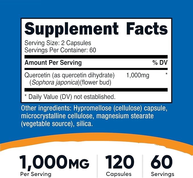 Nutricost Quercetin 1000mg, 120 Capsules - Vegetarian Capsules, 60 Servings, 500mg Per Capsule, Non-GMO, Gluten Free
