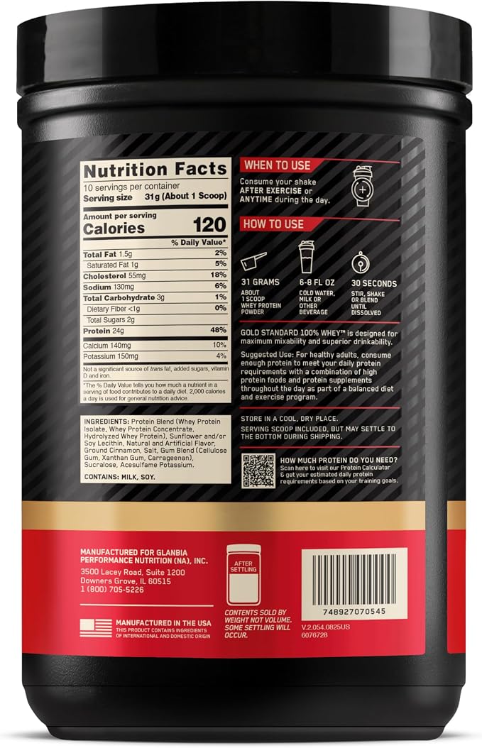 Optimum Nutrition Gold Standard 100% Whey Protein Powder, Cinnamon Roll, 0.68 Pound (Pack of 1)
