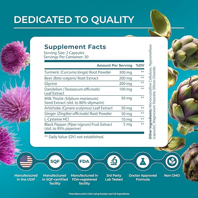 PUREHEALTH Research Liver Health – Liver Cleanse Detox & Repair Support Supplement- with Milk Thistle, Turmeric Powder, Dandelion, Artichoke, Beet Root, Ginger, L Cysteine HCL & More - 120 Capsules