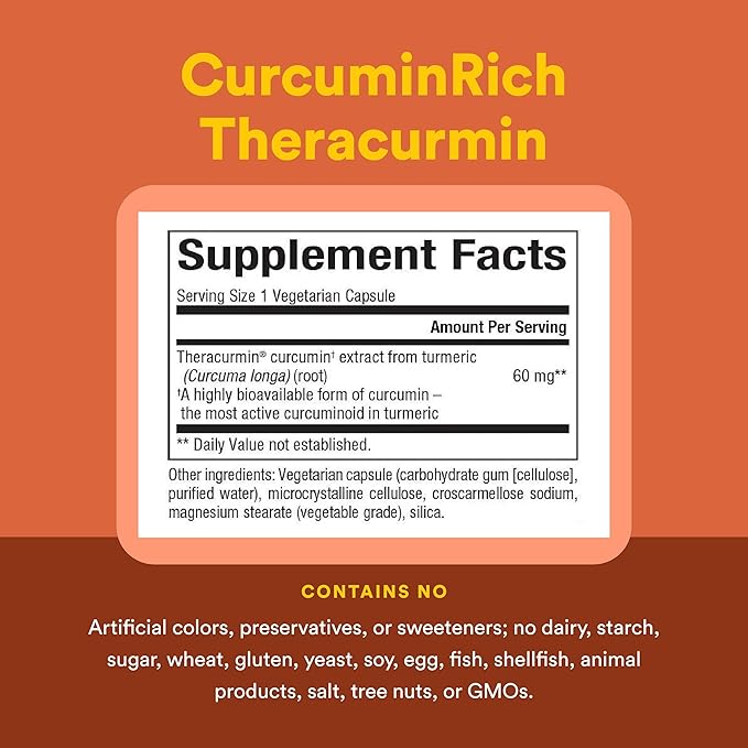 Natural Factors CurcuminRich Double Strength Theracurmin - Antioxidant Support Supplement with Curcumin - Dietary Supplement Aids Muscle & Joint Health - 120 Vegetarian Capsules (120 Servings)