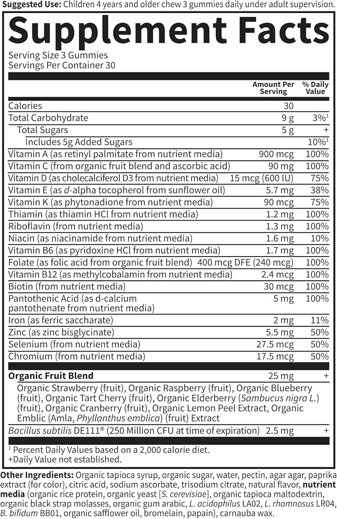 Kids Multivitamin Gummy with Iron + Probiotics for Immune Health & Digestion: Vitamins D, C, E, B, Zinc for Energy & Development, Vitamin Code, Non-GMO, Gluten-Free, 90 Orange Gummies, 30 Day Supply