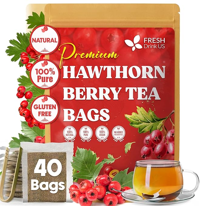 FreshDrinkUS, Premium Hawthorn Berry Tea - 40 Tea Bags - 100% Natural Herbal Infusion, Caffeine-Free, Rich Aroma & Smooth Taste. Vegan