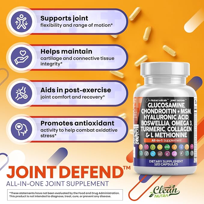 Clean Nutraceuticals Glucosamine Chondroitin MSM 1500mg with Turmeric Curcumin, Collagen, Hyaluronic Acid, Omega 3 – Joint Health Supplement for Men & Women (120 Count (Pack of 2))