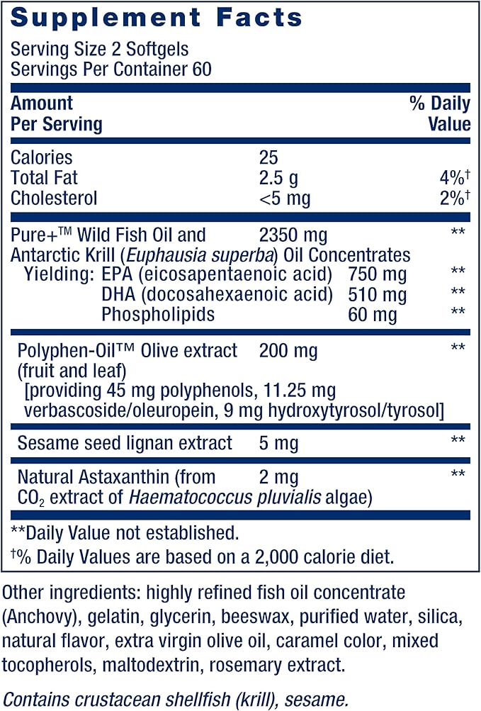 Life Extension Super Omega-3 Plus EPA/DHA Fish Oil, Sesame Lignans, Olive Extract, Krill & Astaxanthin - Heart, Brain & Joint Health Support - Gluten-Free, Non-GMO - 120 Softgels