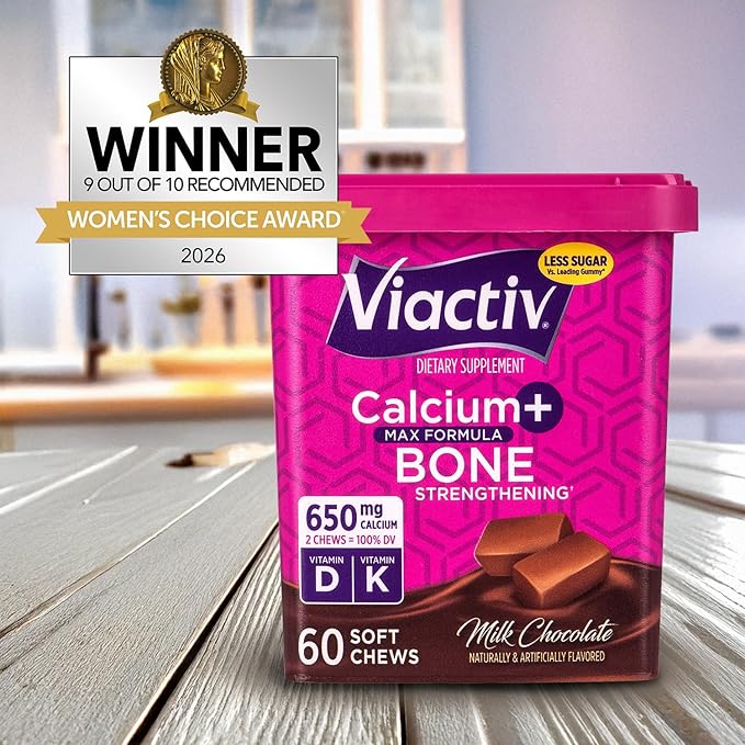 Viactiv Calcium +Vitamin D3 Supplement Soft Chews, Milk Chocolate, 60 Chews - Calcium Dietary Supplement for Bone Health