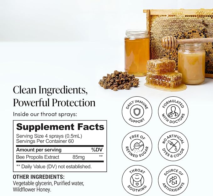 Propolis Throat Spray by Beekeeper's Naturals - 95% Bee Propolis Extract, Natural Immune Support & Sore Throat Relief - Antioxidants, Keto, Paleo, Gluten-Free (1.0 oz)(Pack of 1)