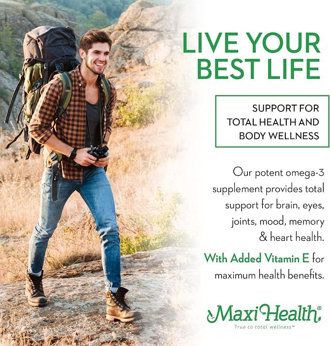 Maxi Health Triple Omega 3 Fish Oil Concentrate with 2000 IU Vitamin D3 – Enteric Coated Fish Oil Omega 3 Supplements with High EPA DHA for Heart, Brain, Joint, and Eye Support Kosher 180 Softgels