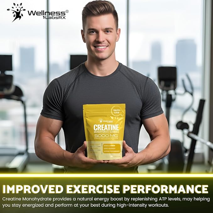 Creatine Gummies 5000mg, 30 Servings Creatine Monohydrate Gummies - Third-Party Tested Creatine for Women, Pineapple Flavor Creatine for Men, Muscle Growth, Strength, and Recovery - Pack of 1