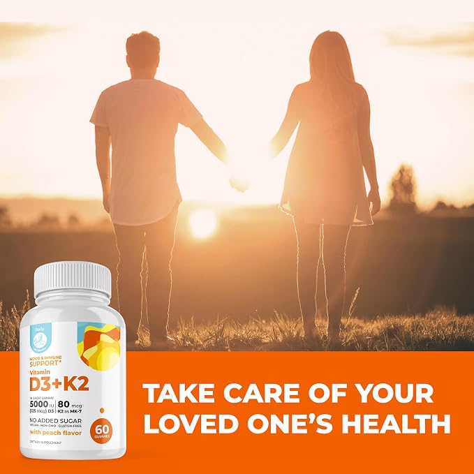DR. MORITZ Vitamin D3 Gummies (5000 IU) with K2 - for Adults and Kids - Vitamin D3 K2 Gummies for Immune Support & Bone Health - Vegan, Sugar Free, Gluten Free (60 Count)
