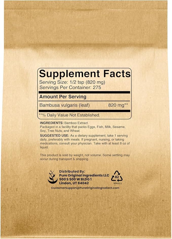 Pure Original Ingredients Bamboo Extract (8oz) Non-GMOm Gluten-Free, Herbal Supplement